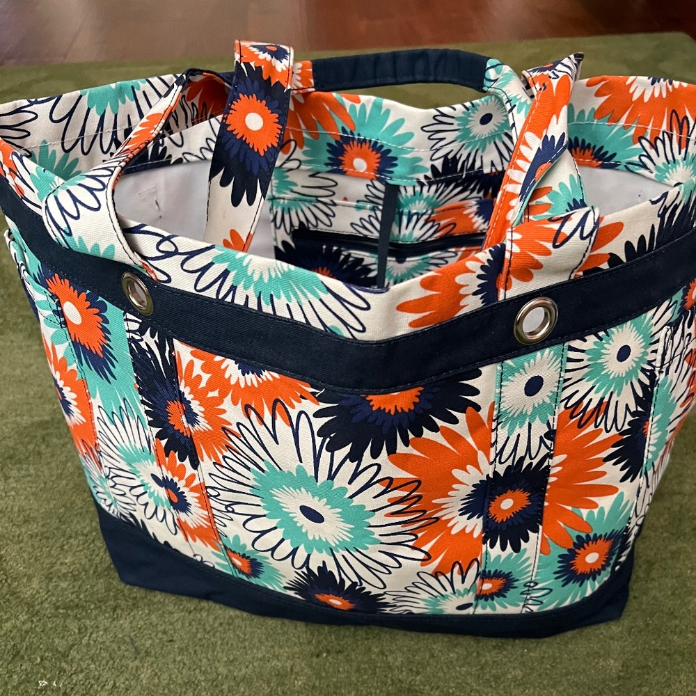 thirty-one Floral Canvas Tote in Orange, Teal, Navy, White
